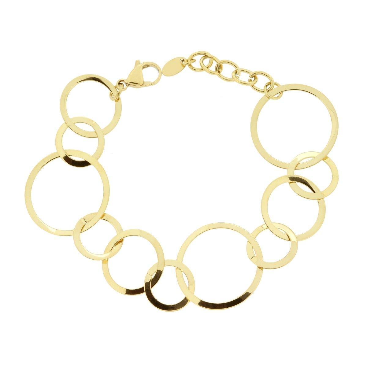 Bracciale Catena Maglia a Cerchi Piatti in ACCIAIO colore Oro<BR>