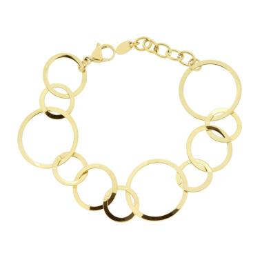 Bracciale Catena Maglia a Cerchi Piatti in ACCIAIO colore Oro<BR>