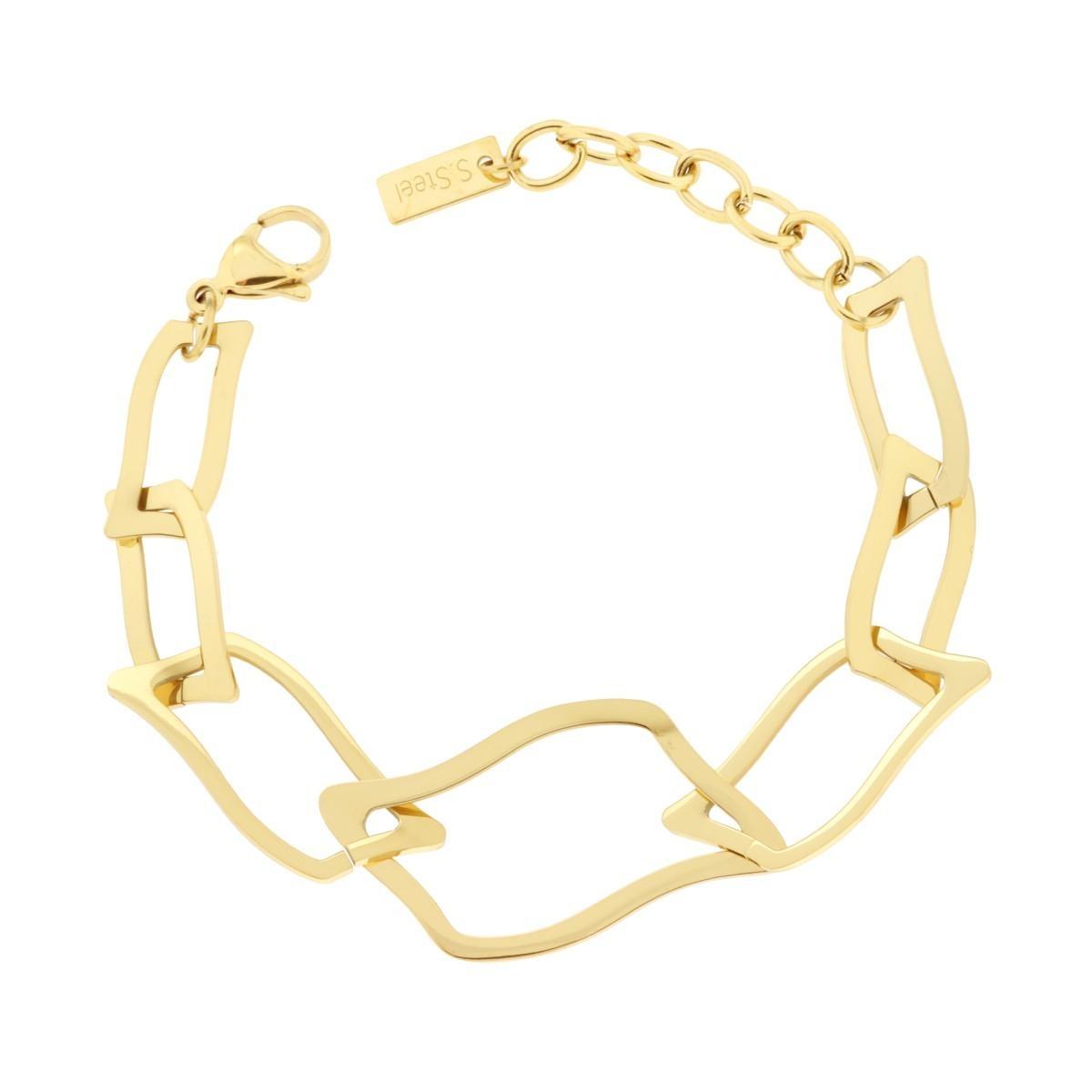 Bracciale Catena Maglia Rettangolare Piatta in ACCIAIO colore Oro<BR>
