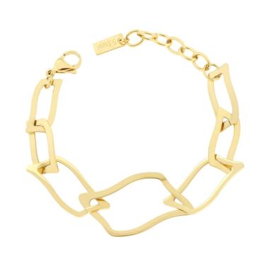 Bracciale Catena Maglia Rettangolare Piatta in ACCIAIO colore Oro<BR>