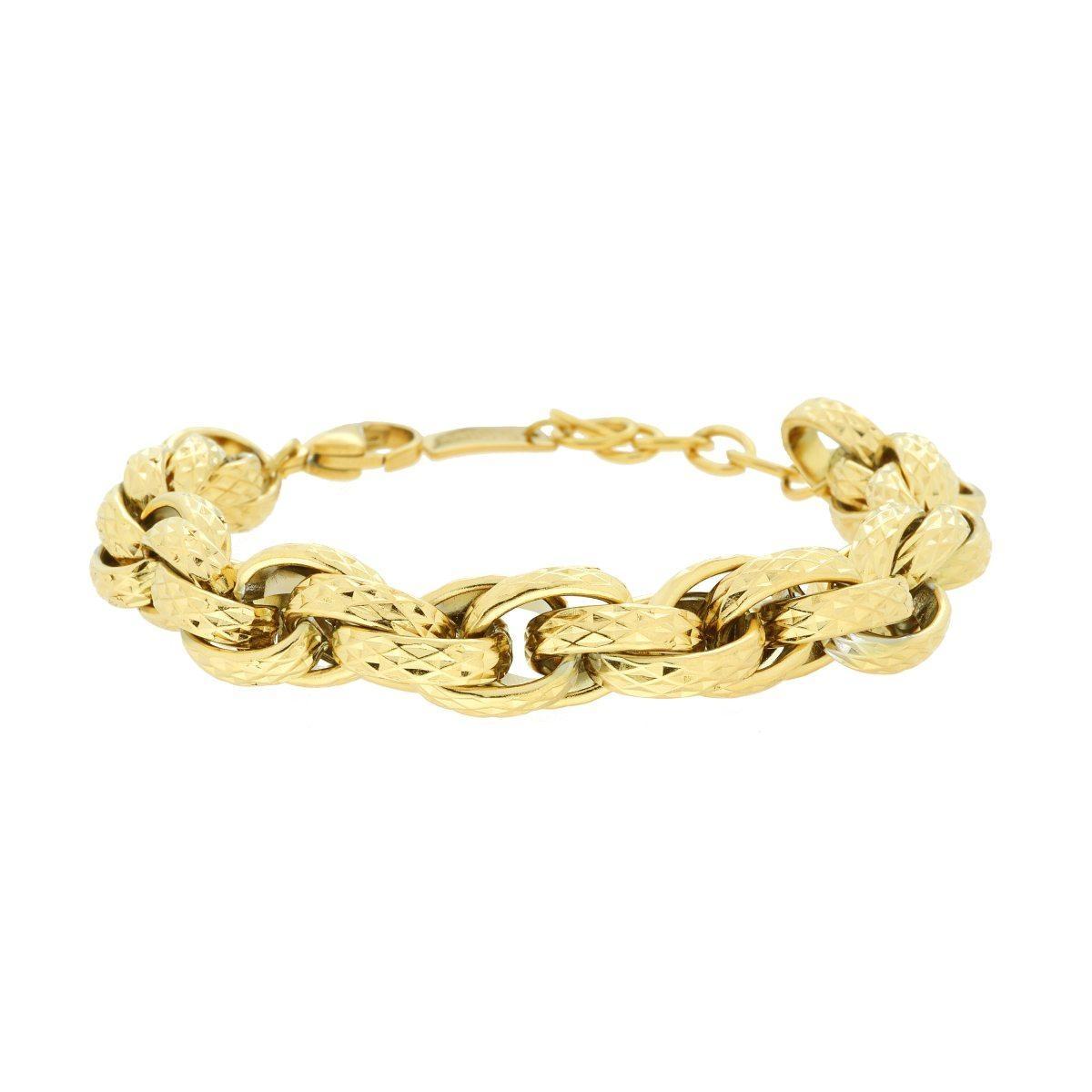 Bracciale Catena Forzatina Diamantata Multimaglia in ACCIAIO colore Oro<BR>