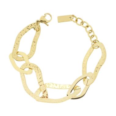 Bracciale Catena Maglia Irregolare Piatta Martellata in ACCIAIO colore Oro<BR>