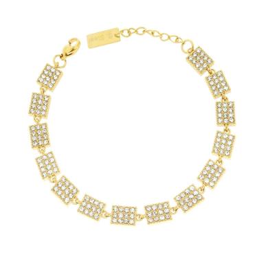 Bracciale Catena Rettangoli con Crystal Bianchi in ACCIAIO colore Oro<BR>