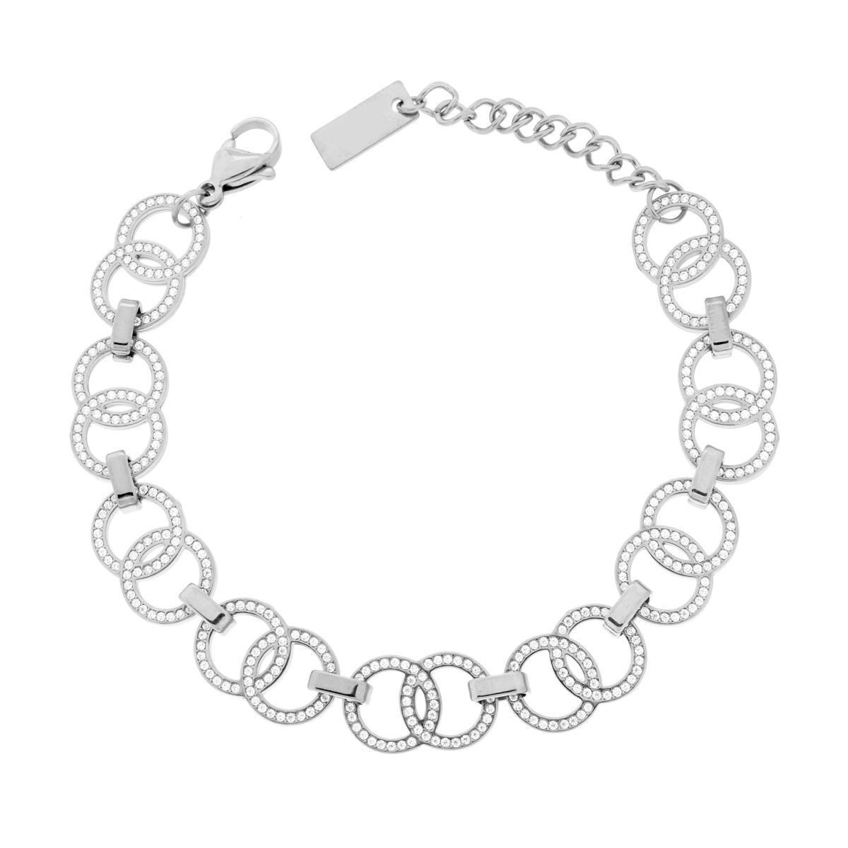 Bracciale Catena Cerchi con Crystal Bianchi in ACCIAIO
