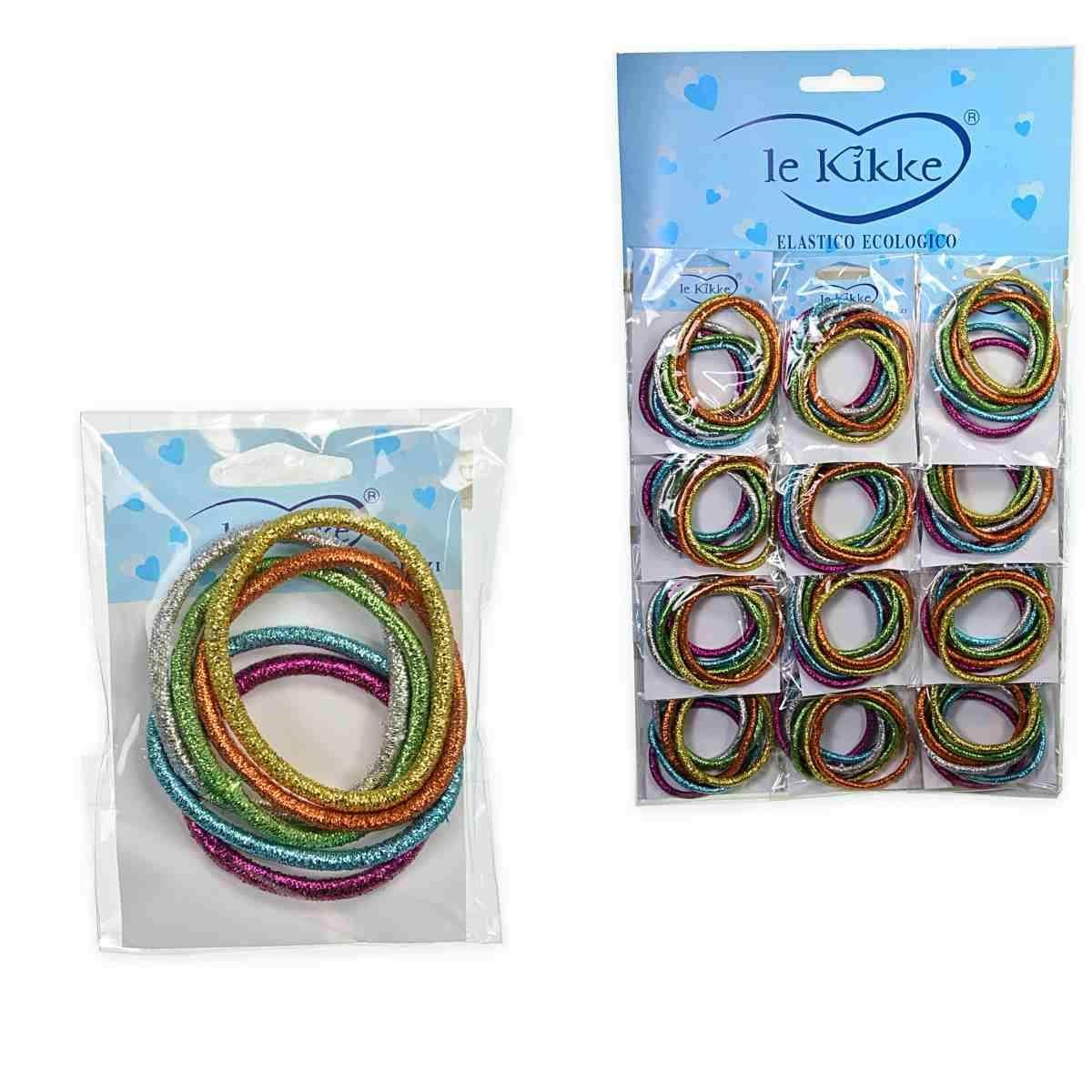 Elastici per capelli glitterati in 12 card da 6 pezzi colori assortiti