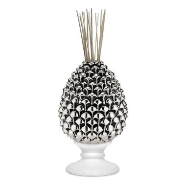 Diffusore ambienti pigna argento base bianca h.15,5 cm Valenti