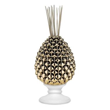 Diffusore ambienti pigna oro base bianca h.15,5 cm Valenti