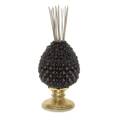 Diffusore ambienti pigna nera base oro h.15,5 cm Valenti