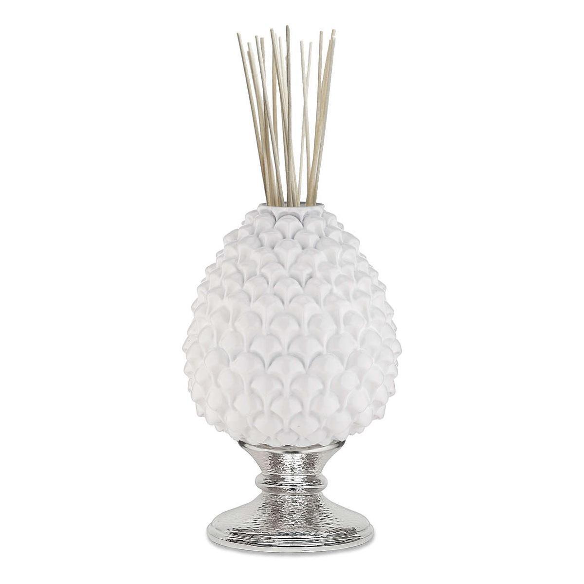 Diffusore ambienti pigna bianca base agento h.15,5 cm Valenti