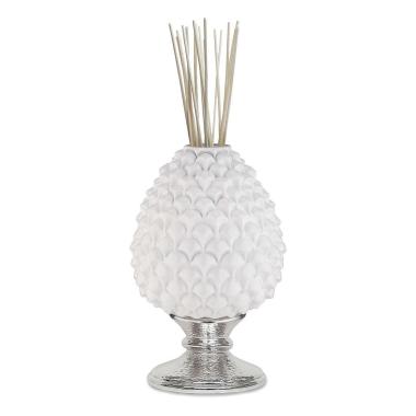 Diffusore ambienti pigna bianca base agento h.15,5 cm Valenti