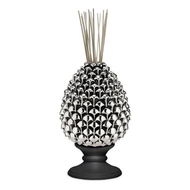 Diffusore ambienti pigna argento base nera opaca h.15,5 cm Valenti