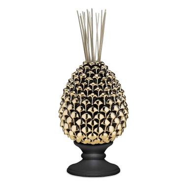 Diffusore ambienti pigna oro base nera opaca h.15,5 cm Valenti