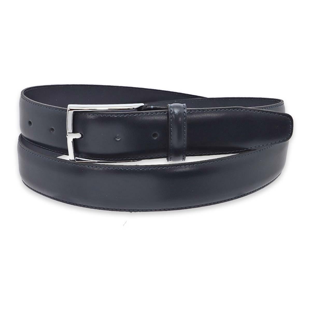 Cintura uomo made in italy in pelle box doppia cucitura fibbia argento 35mm