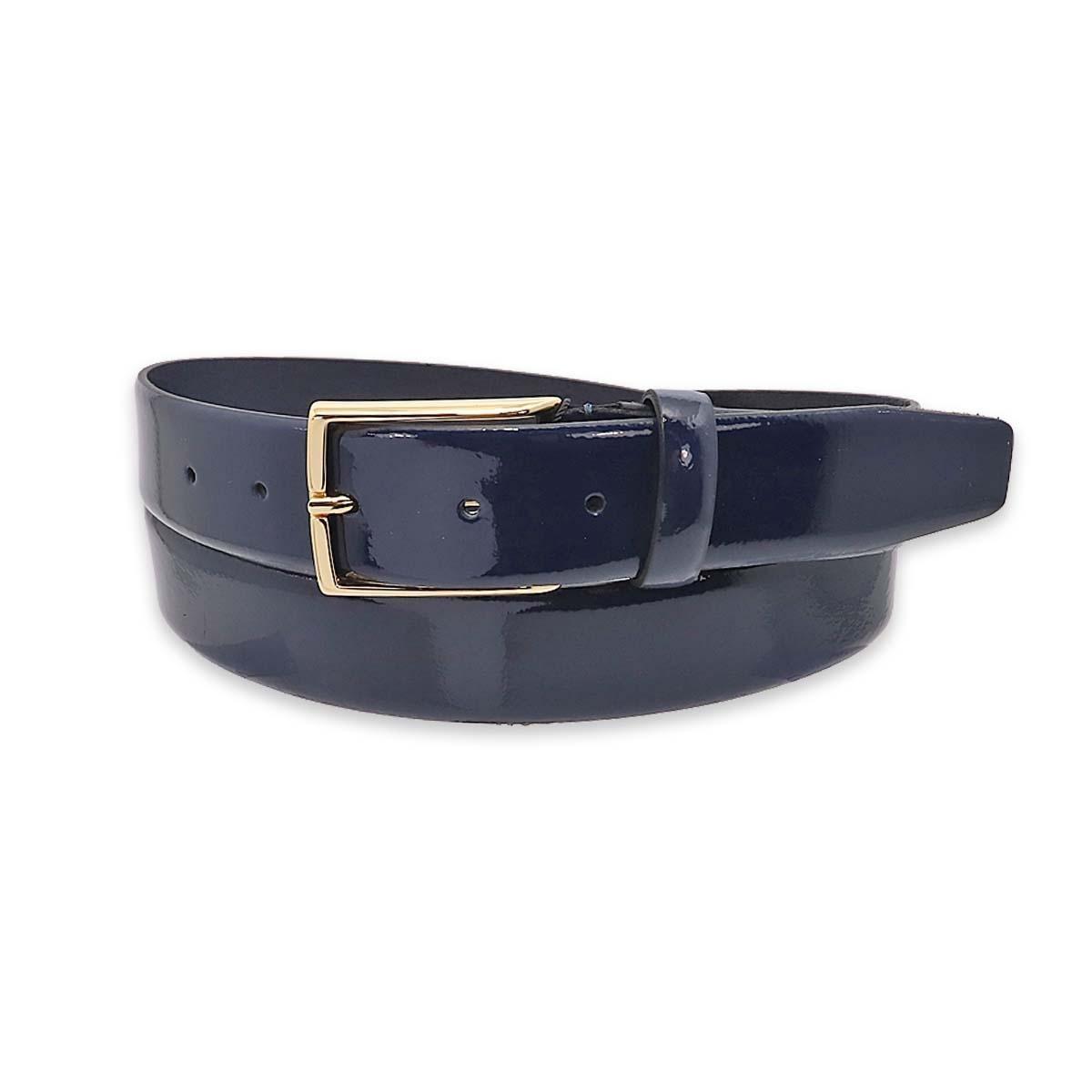 Cintura uomo made in italy in pelle vernice senza cuciture fibbia oro 35mm