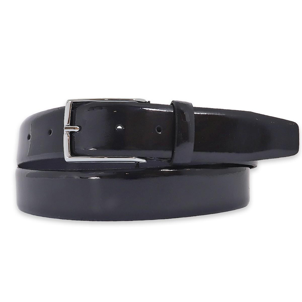 Cintura uomo made in italy in pelle vernice senza cuciture fibbia argento 35mm