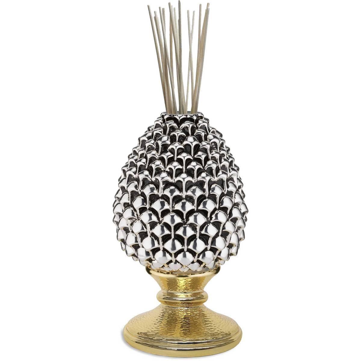 Diffusore ambienti pigna argento base oro h.15,5 cm Valenti