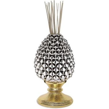 Diffusore ambienti pigna argento base oro h.15,5 cm Valenti