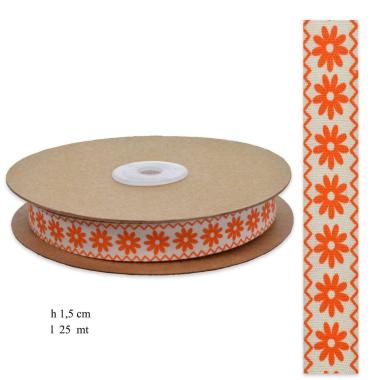 Nastro in cotone stampa fiori  . 1,5 cm x 25 mt.