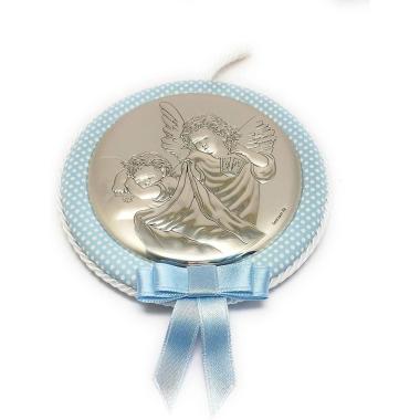 Medaglione culla 10x9 cm con carillon Angelo custode azzurro