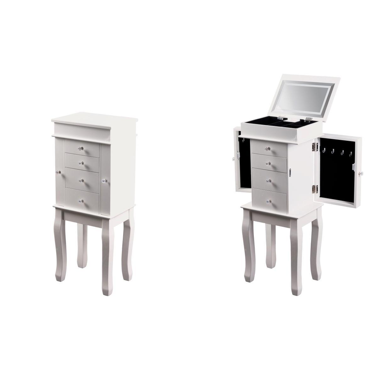 Mobileto portagioie in mdf con specchietto con led 33x24x83 cm