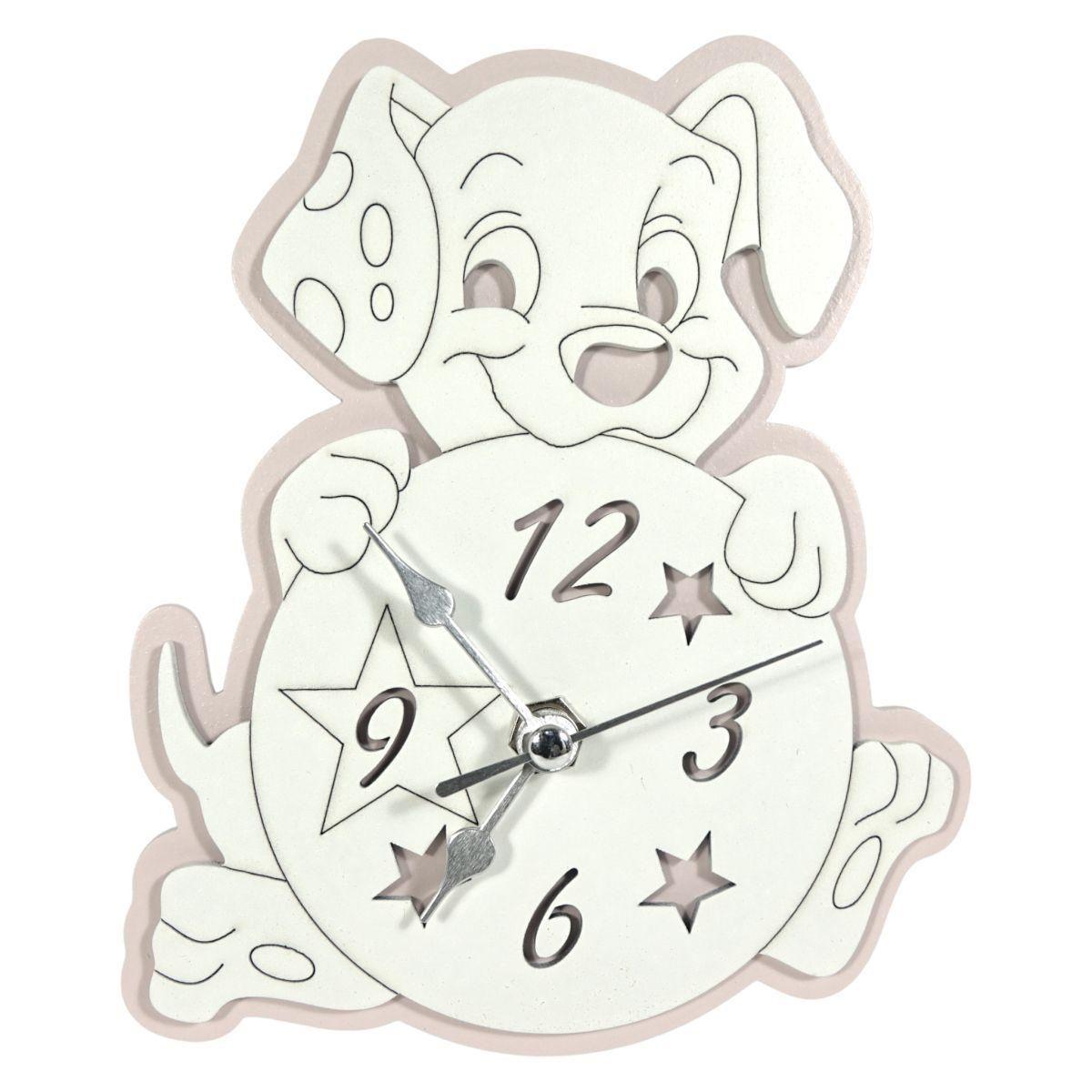 Orologio da tavolo in legno cane rosa bimba 15x12 cm