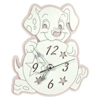 Orologio da tavolo in legno cane rosa bimba 15x12 cm
