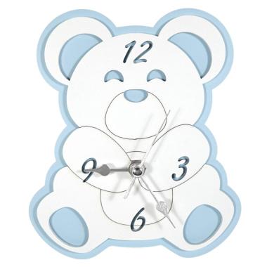 Orologio da tavolo in legno orso azzurro bimbo 15x13 cm