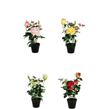 Vaso con rose finte 1 fiore e 3 boccioli d.12,5xh43cm