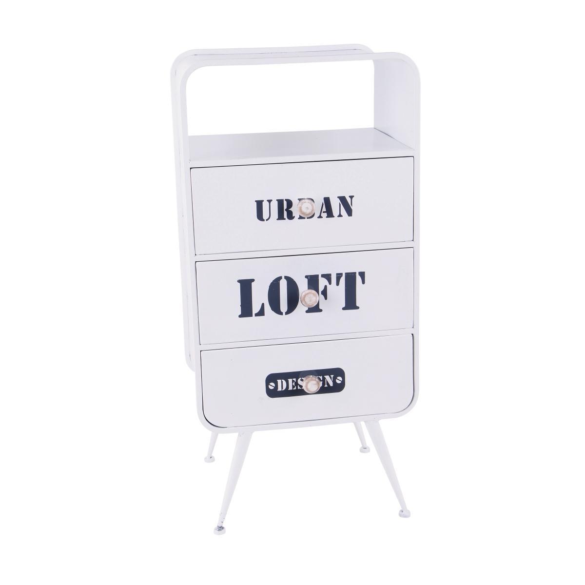 Mobiletto in ferro con 3 cassetti bianco stile industrial 40x30x h.83 cm