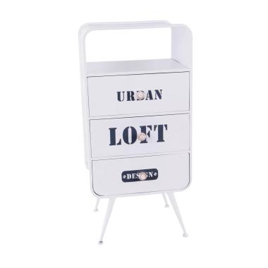 Mobiletto in ferro con 3 cassetti bianco stile industrial 40x30x h.83 cm