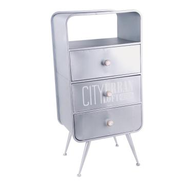 Mobiletto in ferro con 3 cassetti argento stile industrial 40x30x h.83 cm