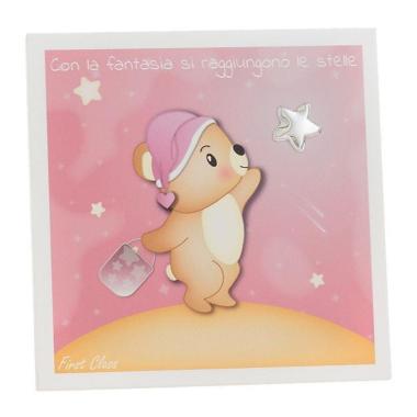 Quadretto Orsetto con stelle rosa 15 x 15