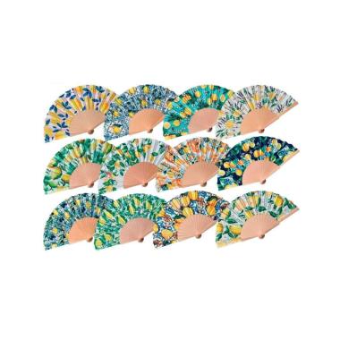 Ventaglio in tessuto e manico in legno con decorazione agrumi