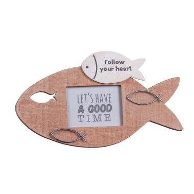 Decorazione portafoto da parete in mdf con pesci 27x15,5 cm