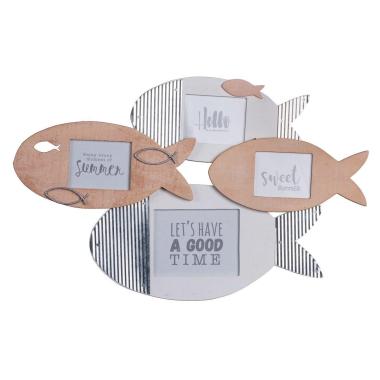 Decorazione portafoto per 4 foto da parete in mdf con pesci 48x31 cm