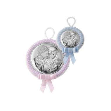 Medaglione culla carillon d.11 cm Sacra Famiglia rosa