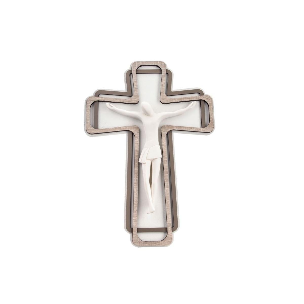 Cristo crocifisso stilizzato bianco su croce legno 33x46 cm Femiano