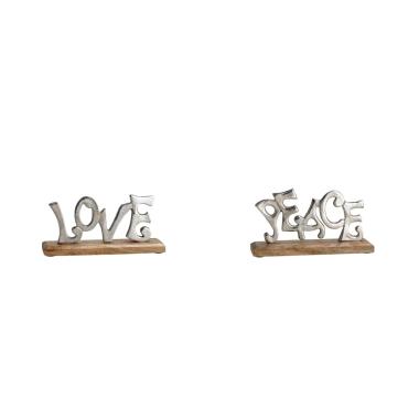 Decorazione in metallo con base in legno 23 x 6,5 x h12 cm