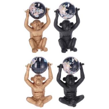 Decorazione in resina modello scimmia con mappamondo 9 x 6 x h15,5 cm