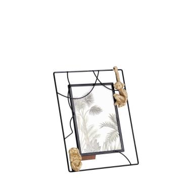 Portafoto in mdf con scimmie decorative in resina 13x18 cm