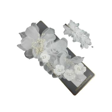 Becchi fiori in tessuto con perle linea wedding