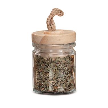 Portaspezie in vetro con tappo in legno d.4,5xh.6 cm